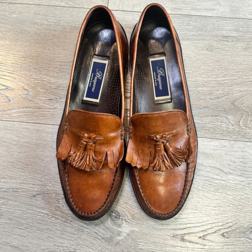 Bragano by Cole Haan Mens‎ 10.5 M Brown Tan Leather Kiltie Tassel Loafers Italy